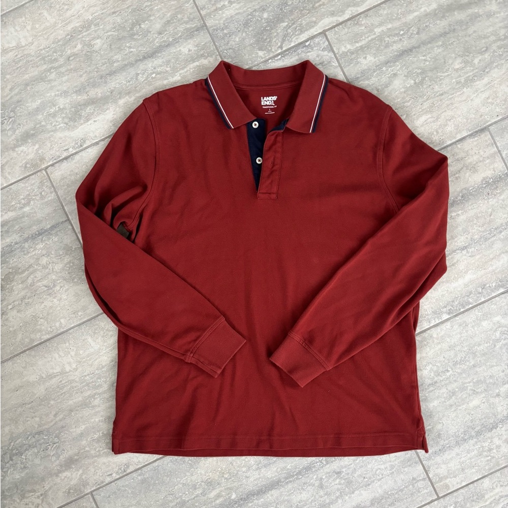 Lands' End Men's‎ Burgundy Long Sleeve Polo